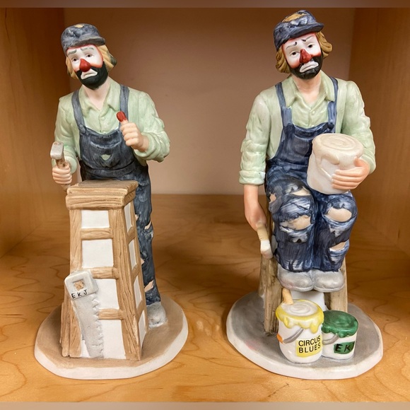 EMMETT KELLY JR CLOWN LARGE 2 FIGURINES HAND MEN COLLECTIBLE  SIGNED MUST SEE - Picture 1 of 5